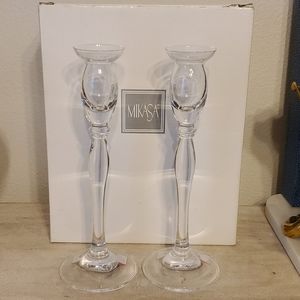 Mikasa pair of Ballet crystal candleholders
